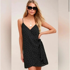 Lulu's Black Polka Dot Wrap Mini Dress